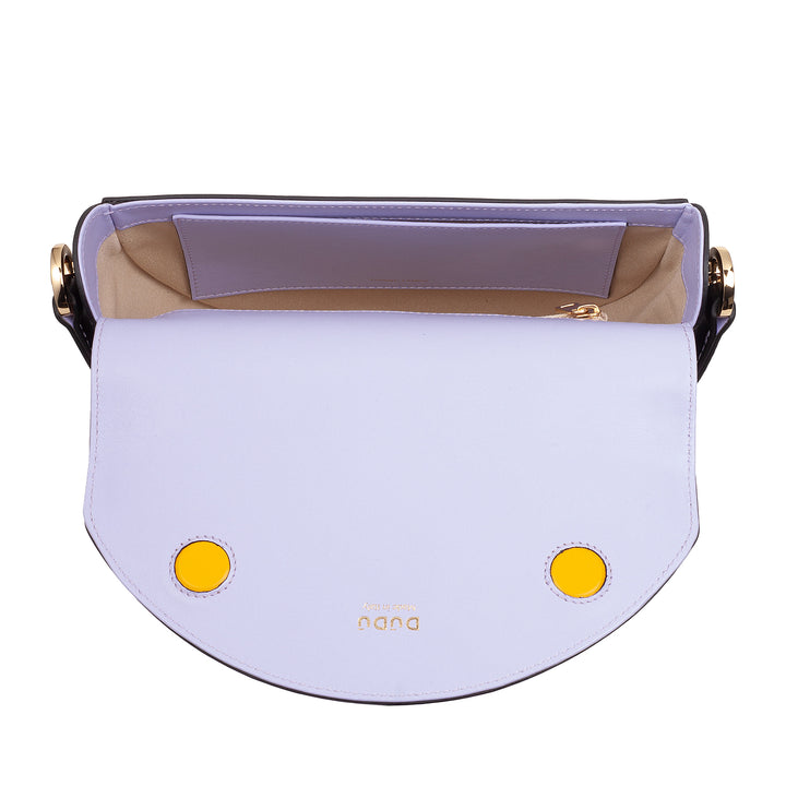DUDU Damen-Umhängetasche aus echtem Leder, starrer Halbmond, hergestellt in Italien, Handtasche mit Klappe und doppeltem Schultergurt, Magnetverschluss