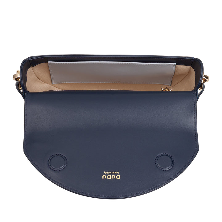 DUDU Sac Bandoulière pour Femme en Cuir Véritable, Croissant Rigide, Fabriqué en Italie, Sac à Main avec Rabat et Double Bandoulière, Fermeture Magnétique