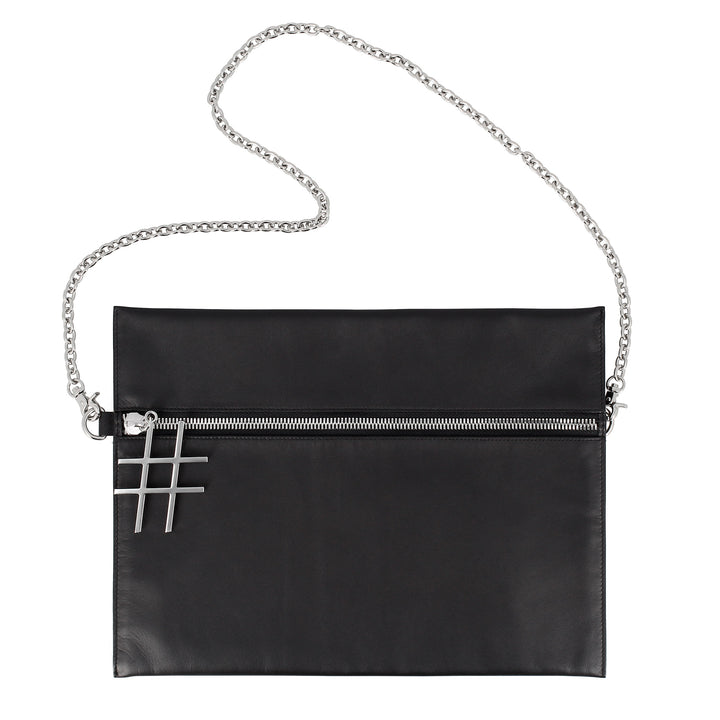 DUDU Damen-Umhängetasche aus schwarzem Leder mit eleganter, dünner Designkette und Reißverschluss