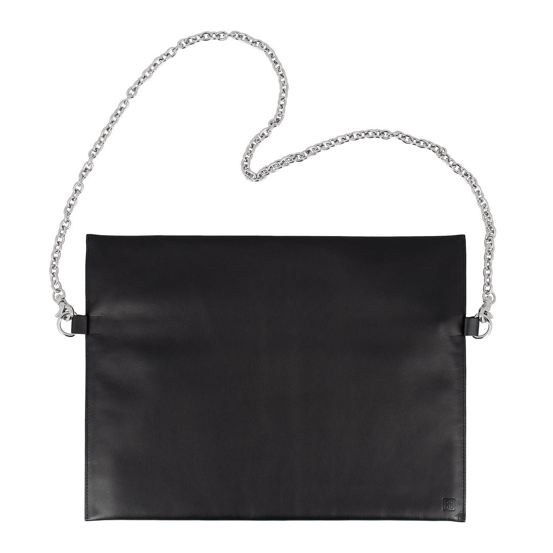 DUDU Damen-Umhängetasche aus schwarzem Leder mit eleganter, dünner Designkette und Reißverschluss