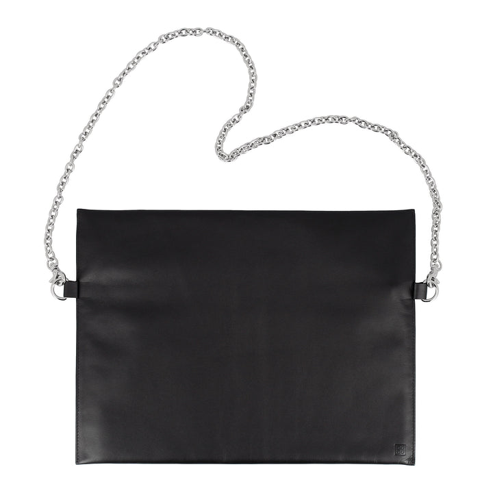 DUDU Damen-Umhängetasche aus schwarzem Leder mit eleganter, dünner Designkette und Reißverschluss