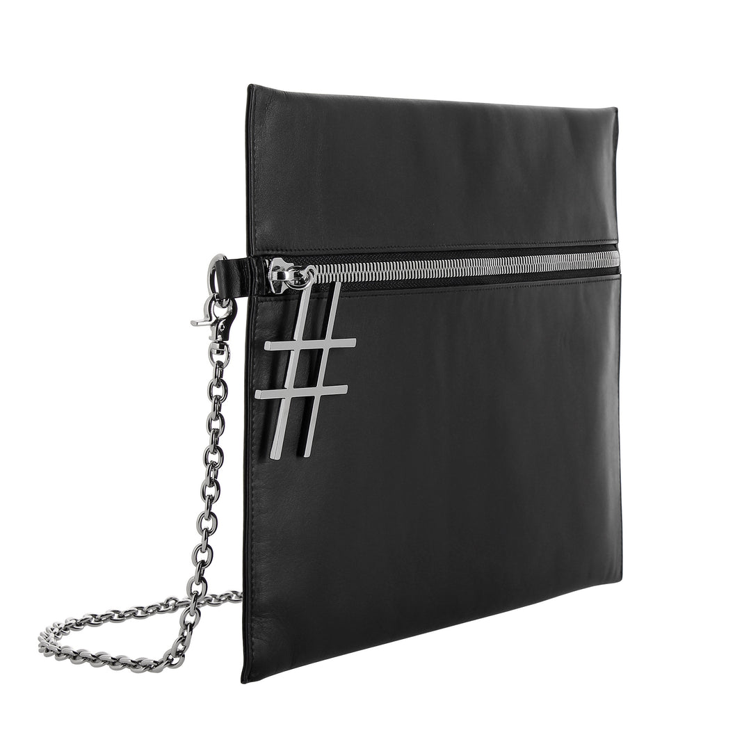 DUDU Damen-Umhängetasche aus schwarzem Leder mit eleganter, dünner Designkette und Reißverschluss