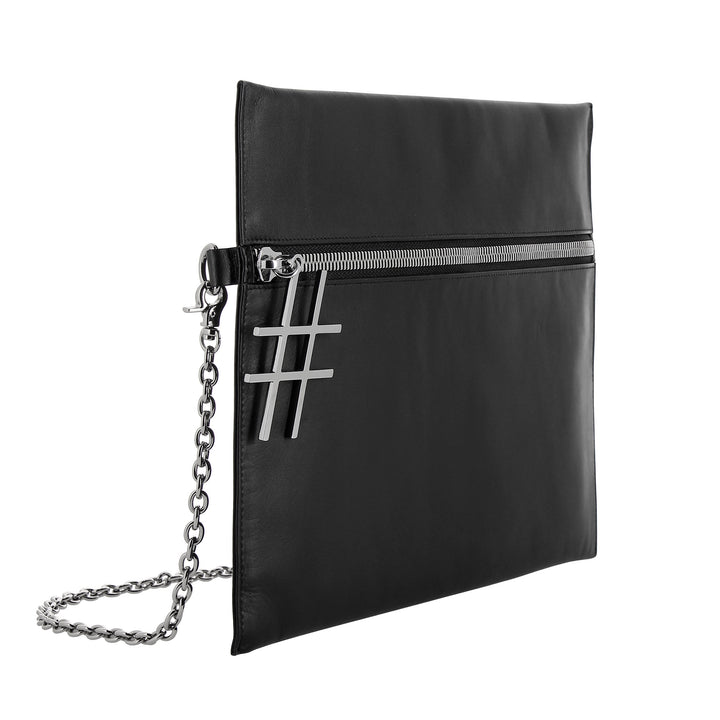 DUDU Damen-Umhängetasche aus schwarzem Leder mit eleganter, dünner Designkette und Reißverschluss