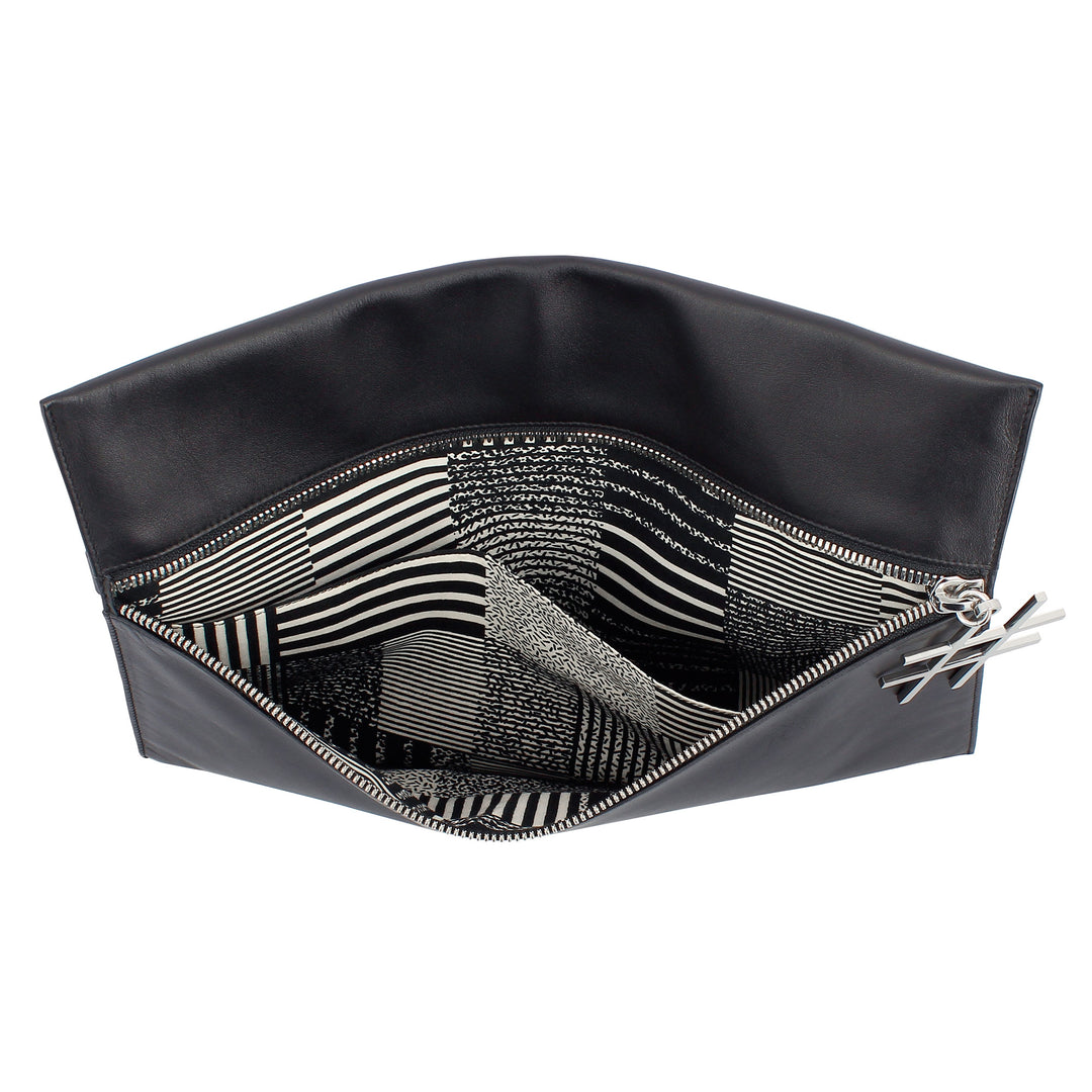 DUDU Damen-Umhängetasche aus schwarzem Leder mit eleganter, dünner Designkette und Reißverschluss
