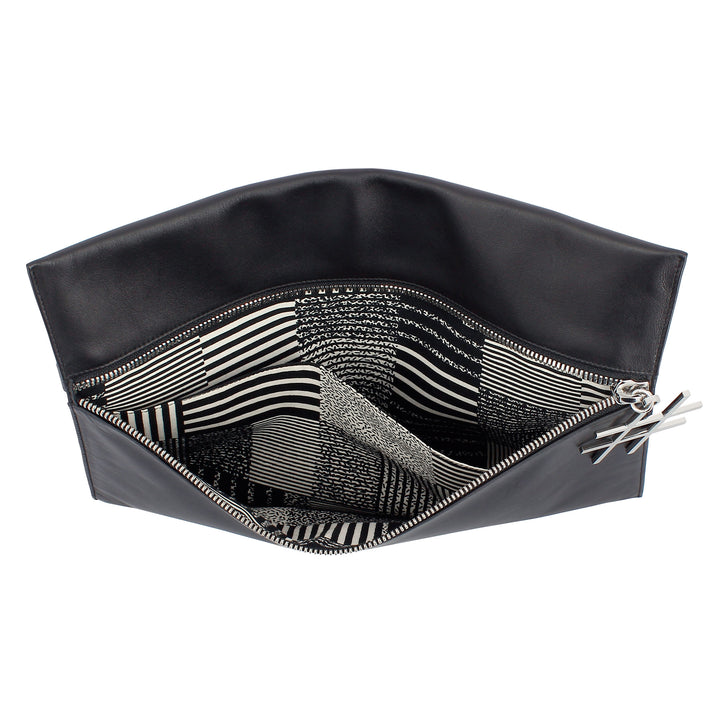 DUDU Damen-Umhängetasche aus schwarzem Leder mit eleganter, dünner Designkette und Reißverschluss