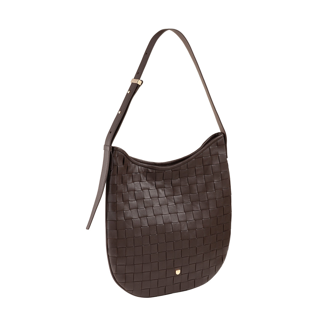 DUDU Damen-Umhängetasche aus gewebtem Leder – elegante Hobo-Tasche mit Reißverschluss, Umhängetasche aus echtem Leder mit verstellbarem Griff und geräumigem Innenraum