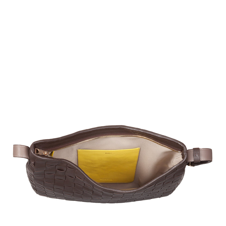 DUDU Damen-Umhängetasche aus gewebtem Leder – elegante Hobo-Tasche mit Reißverschluss, Umhängetasche aus echtem Leder mit verstellbarem Griff und geräumigem Innenraum