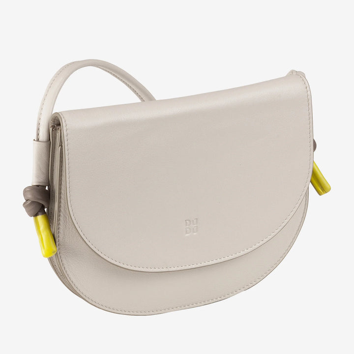 DUDU Kleine Damen-Umhängetasche aus Leder, schlanke Handtasche im kompakten Design mit Knopfverschluss, verstellbarer Schultergurt