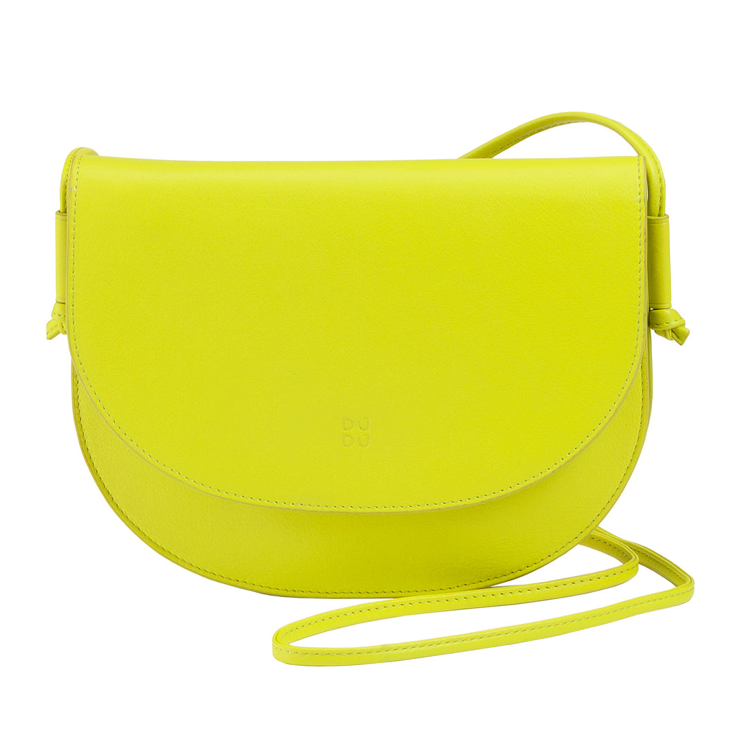 DUDU Kleine Damen-Umhängetasche aus Leder, schlanke Handtasche im kompakten Design mit Knopfverschluss, verstellbarer Schultergurt