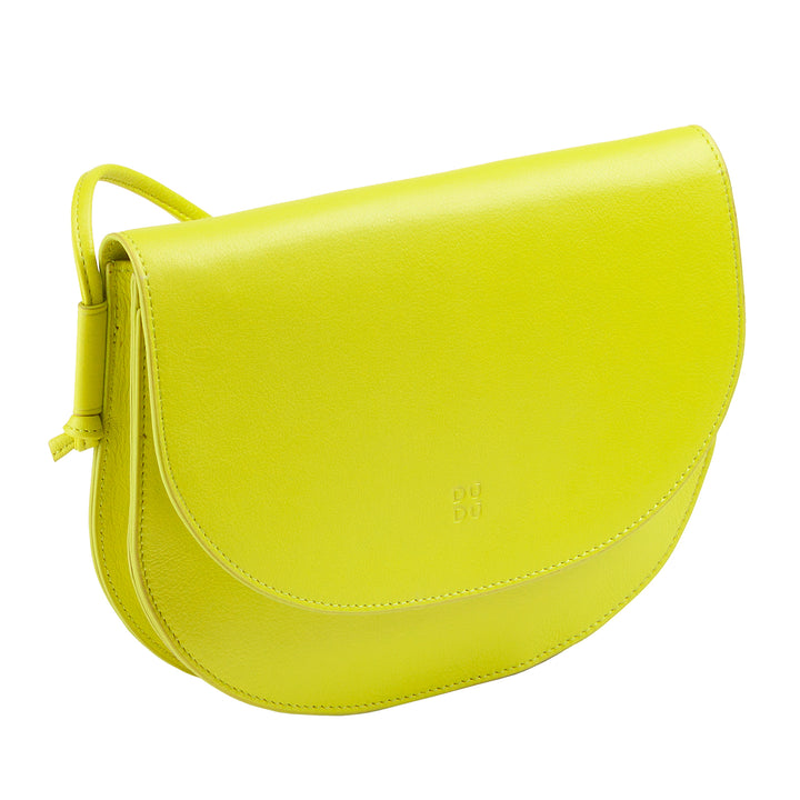 DUDU Kleine Damen-Umhängetasche aus Leder, schlanke Handtasche im kompakten Design mit Knopfverschluss, verstellbarer Schultergurt