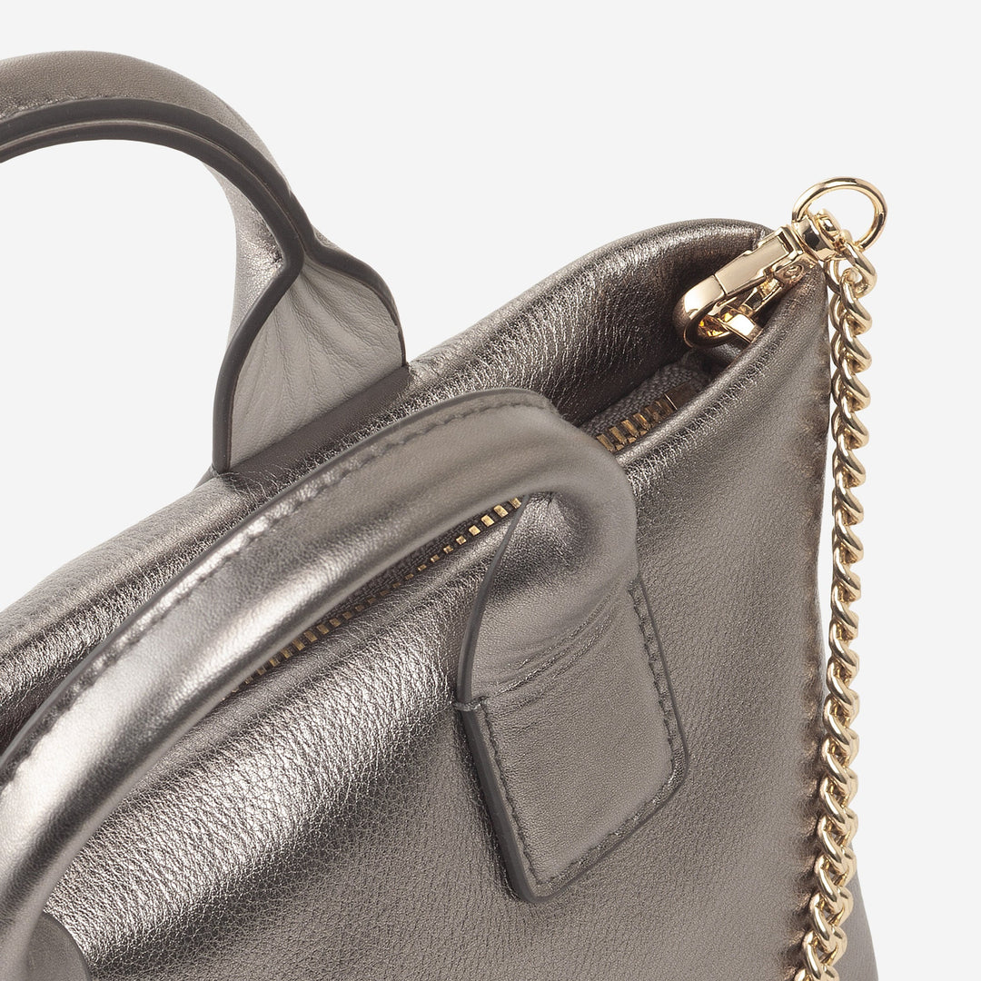 DUDU Petit Sac à Bandoulière pour Femme en Cuir Véritable, Mini Sac de Soirée Élégant, 22 x 13 cm, Double Poignées, Bandoulière en Chaîne, Fermeture Éclair