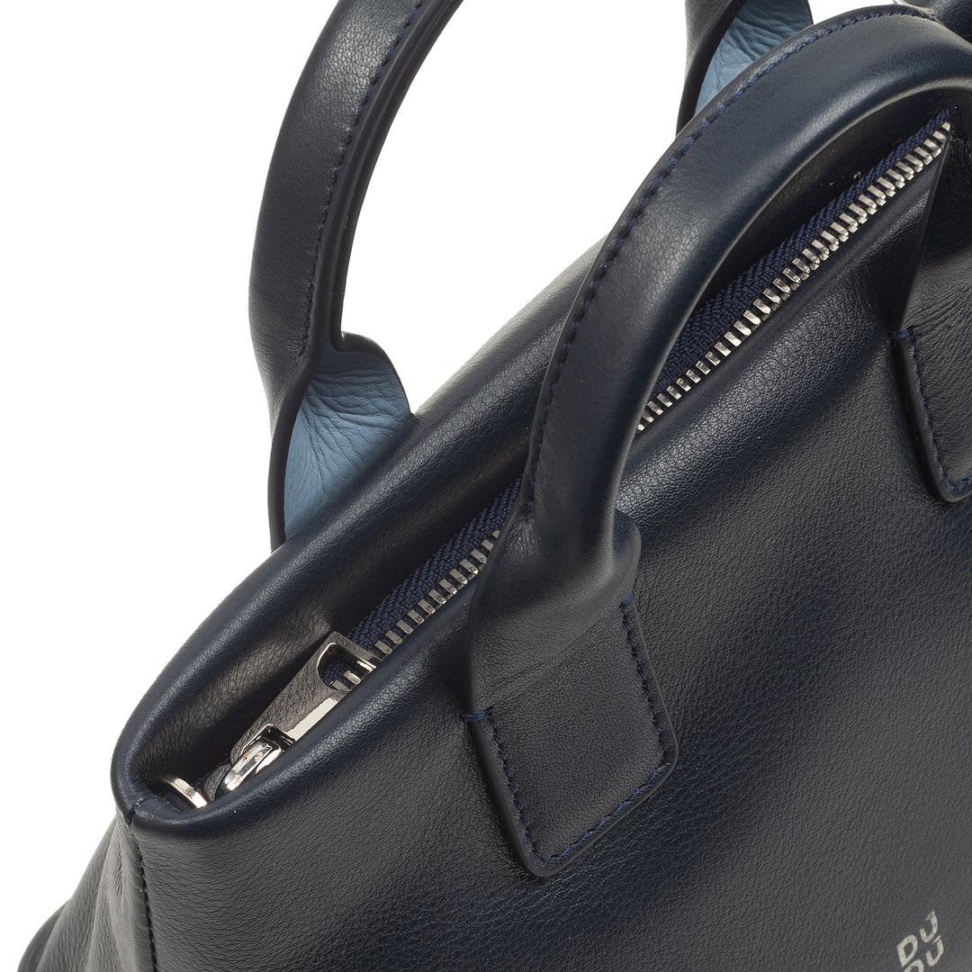 DUDU Kleine Damen-Umhängetasche aus echtem Leder, elegante Mini-Abendtasche, 22 x 13 cm, doppelte Griffe, Kettenschultergurt, Reißverschluss