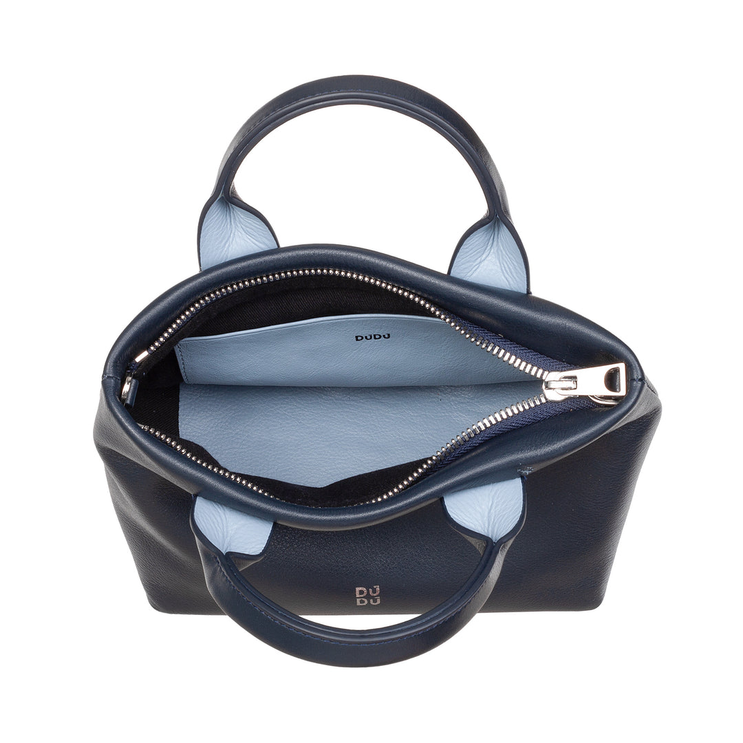 DUDU Kleine Damen-Umhängetasche aus echtem Leder, elegante Mini-Abendtasche, 22 x 13 cm, doppelte Griffe, Kettenschultergurt, Reißverschluss