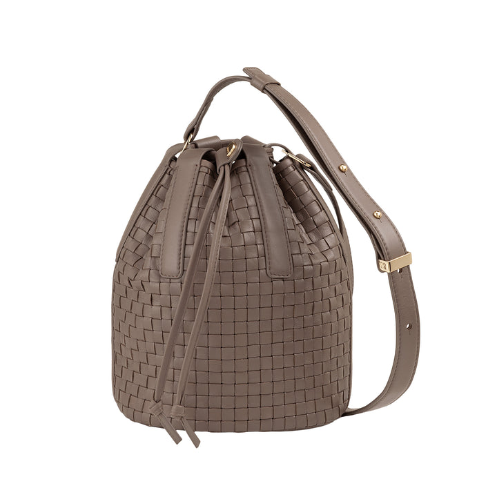 DUDU Borsa a Secchiello Grande Donna in Pelle Intrecciata – Borsa a Spalla Crossbody Elegante con Tracolla Regolabile, Coulisse e Pochette Interna – Stile Artigianale Casual Chic per Lavoro Tempo Libero