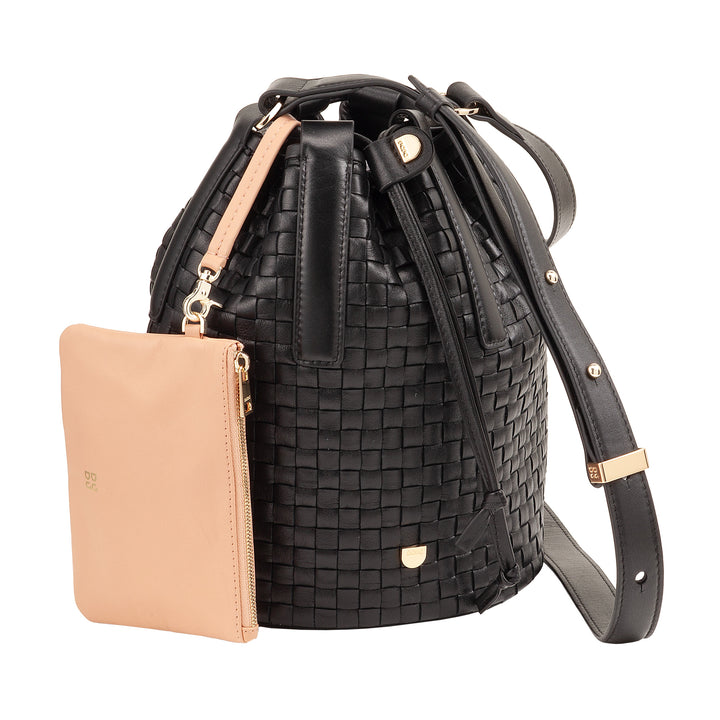 DUDU Grand Sac Seau pour Femme en Cuir Tressé - Sac à Bandoulière Élégant avec Bandoulière Ajustable, Cordon de Serrage et Pochette Interne - Style Artisan Chic et Décontracté pour le Travail Loisirs