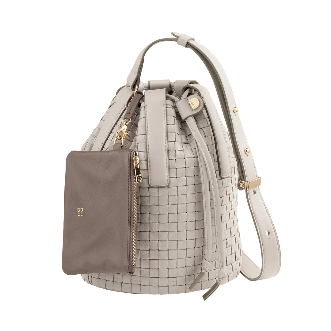 DUDU Borsa a Secchiello Grande Donna in Pelle Intrecciata – Borsa a Spalla Crossbody Elegante con Tracolla Regolabile, Coulisse e Pochette Interna – Stile Artigianale Casual Chic per Lavoro Tempo Libero