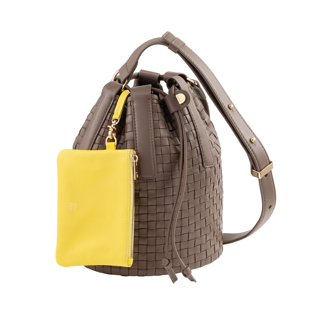 DUDU Borsa a Secchiello Grande Donna in Pelle Intrecciata – Borsa a Spalla Crossbody Elegante con Tracolla Regolabile, Coulisse e Pochette Interna – Stile Artigianale Casual Chic per Lavoro Tempo Libero