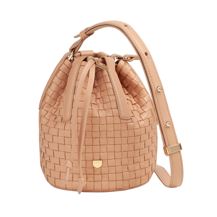 DUDU Sac Seau en Cuir Tissé - Petit Sac à Main pour Femme avec Bandoulière Ajustable, Cordon de Serrage et Pochette Interne, Élégant et Artisanat