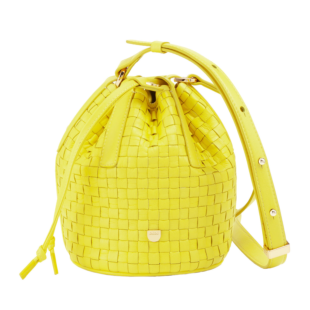 DUDU Beuteltasche aus gewebtem Leder – kleine Damenhandtasche mit verstellbarem Schultergurt, Kordelzug und interner Clutch, elegant und handwerklich