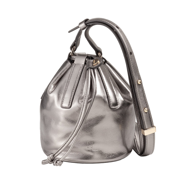 DUDU Kleine Damen-Beuteltasche aus echtem Leder mit verstellbarem Schultergurt und Kordelzugverschluss – elegante und kompakte Umhängetasche mit Kordelzug, perfekt für den täglichen Gebrauch