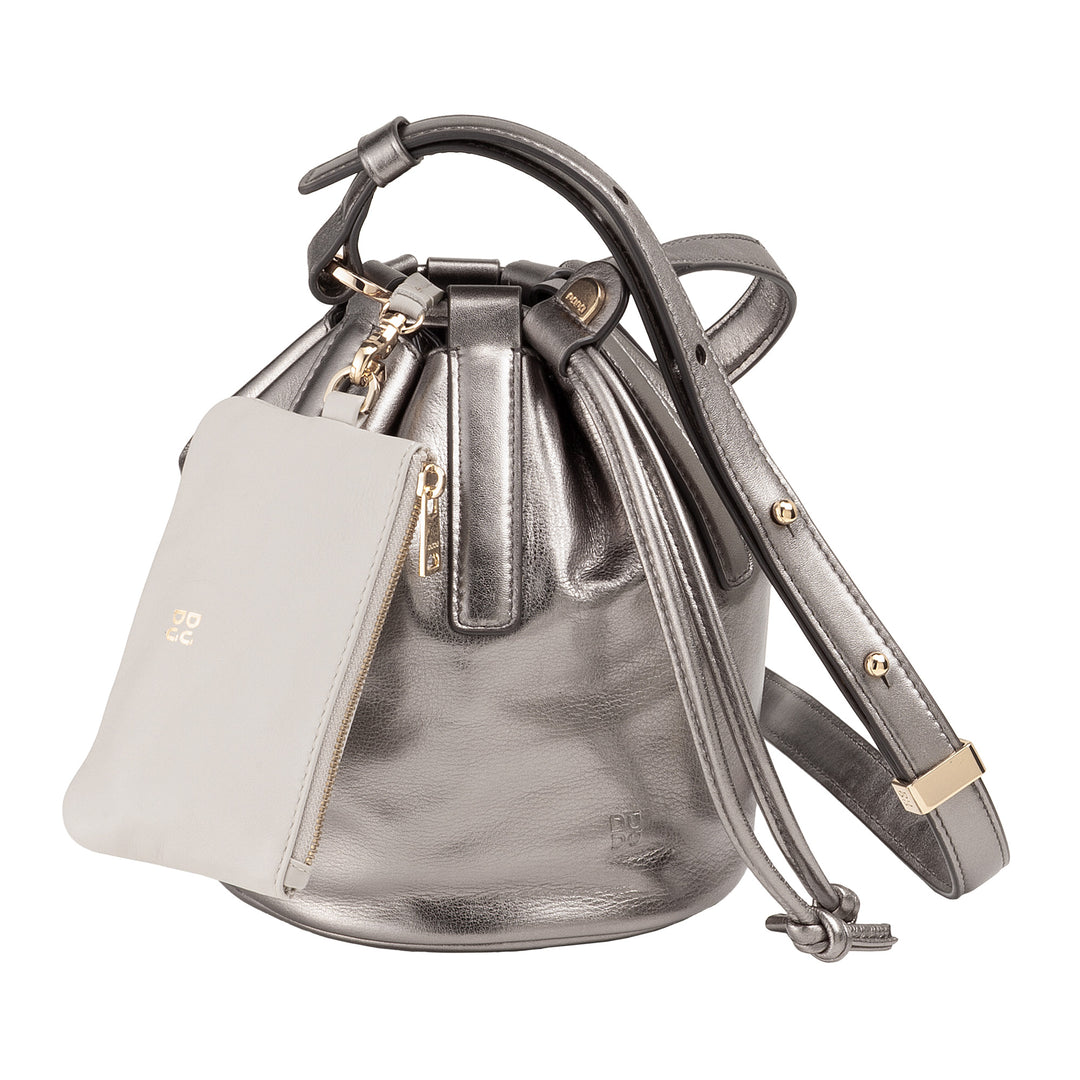 DUDU Kleine Damen-Beuteltasche aus echtem Leder mit verstellbarem Schultergurt und Kordelzugverschluss – elegante und kompakte Umhängetasche mit Kordelzug, perfekt für den täglichen Gebrauch