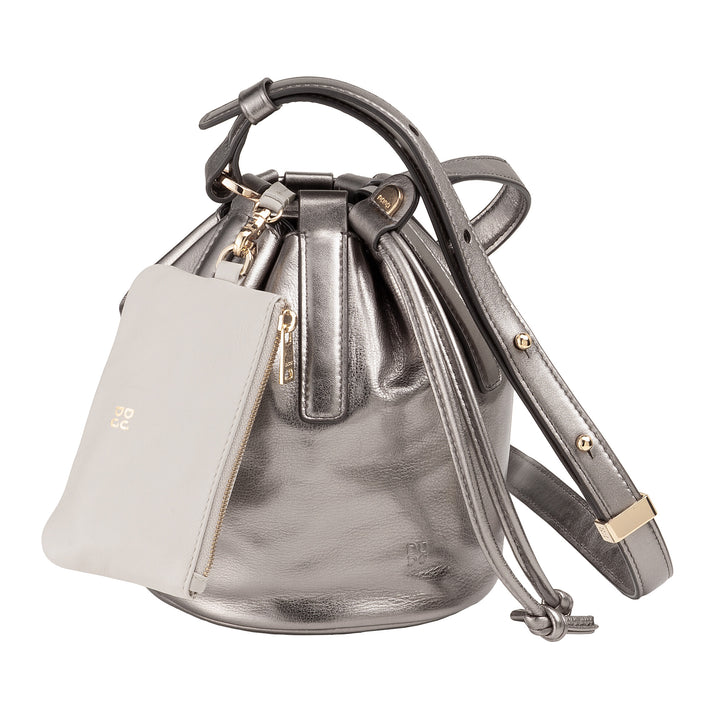 DUDU Kleine Damen-Beuteltasche aus echtem Leder mit verstellbarem Schultergurt und Kordelzugverschluss – elegante und kompakte Umhängetasche mit Kordelzug, perfekt für den täglichen Gebrauch
