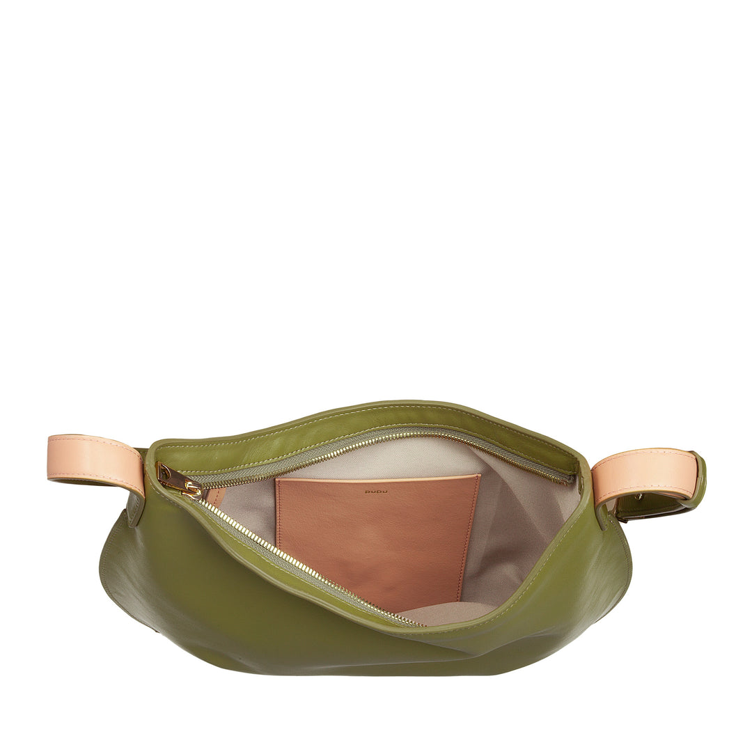 DUDU Mittelgroße weiche Umhängetasche für Damen aus echtem Leder, Hobo-Tasche mit verstellbarem Schultergurt, Umhängetasche mit Reißverschluss