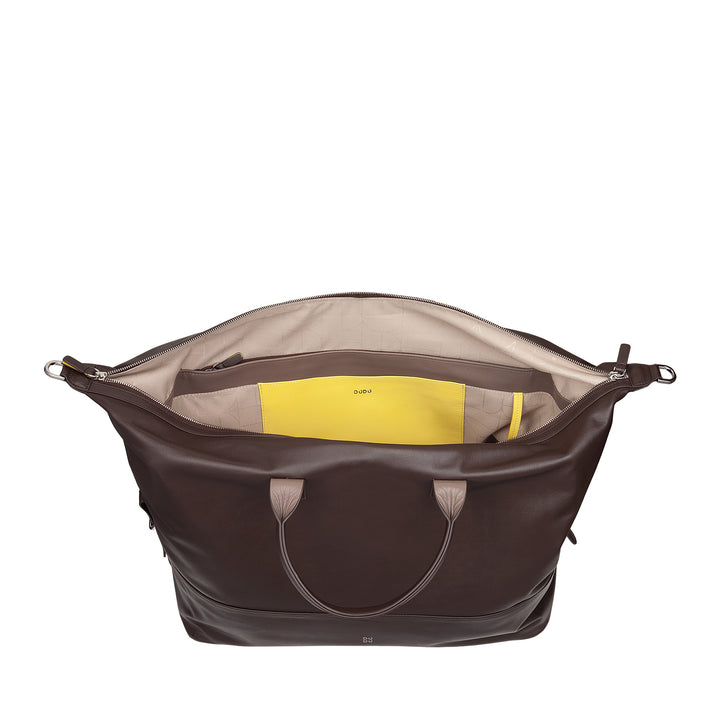 DUDU Sac de voyage en cuir pour hommes et femmes, sac de week-end avec deux poignées, bagage à main ou sac à bandoulière 28 litres avec fermeture éclair