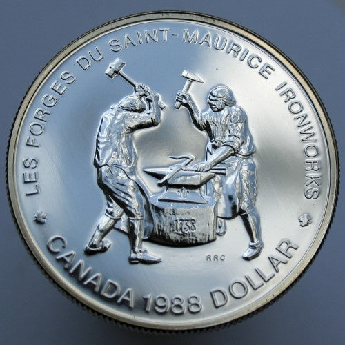 Moneta in argento 1 Dollaro canadese 1988 Les Forges du Saint-Maurice Ironworks