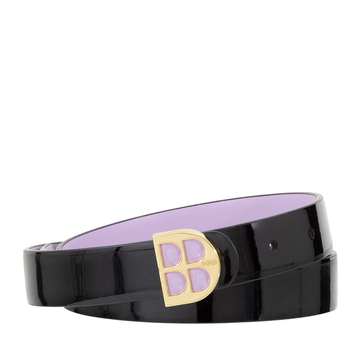 DUDU Ceinture Vernie pour Femme, Cuir Véritable Fabriqué en Italie, H 23mm, Ceinture Réversible, Fine, Élégante de Haute Qualité