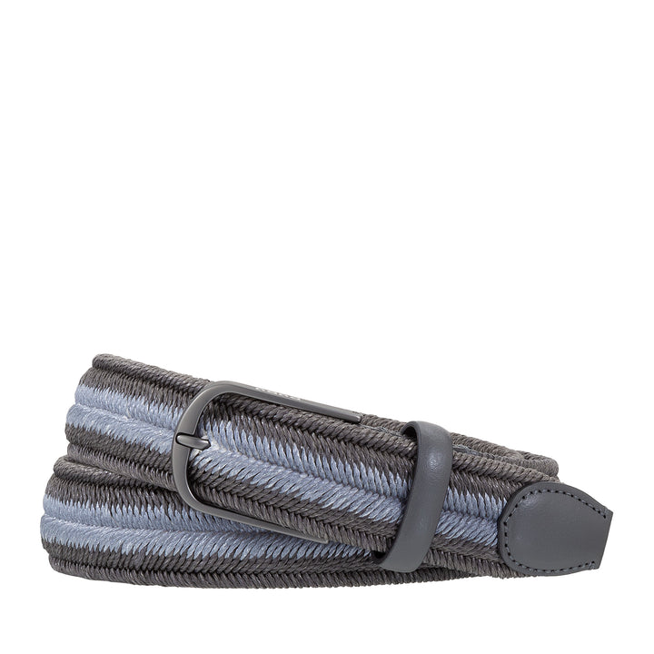 DUDU Ceinture élastique tressée en lin pour homme, fabriquée en Italie, H 35 mm, avec détails en cuir véritable
