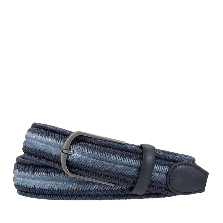 DUDU Ceinture élastique tressée en lin pour homme, fabriquée en Italie, H 35 mm, avec détails en cuir véritable