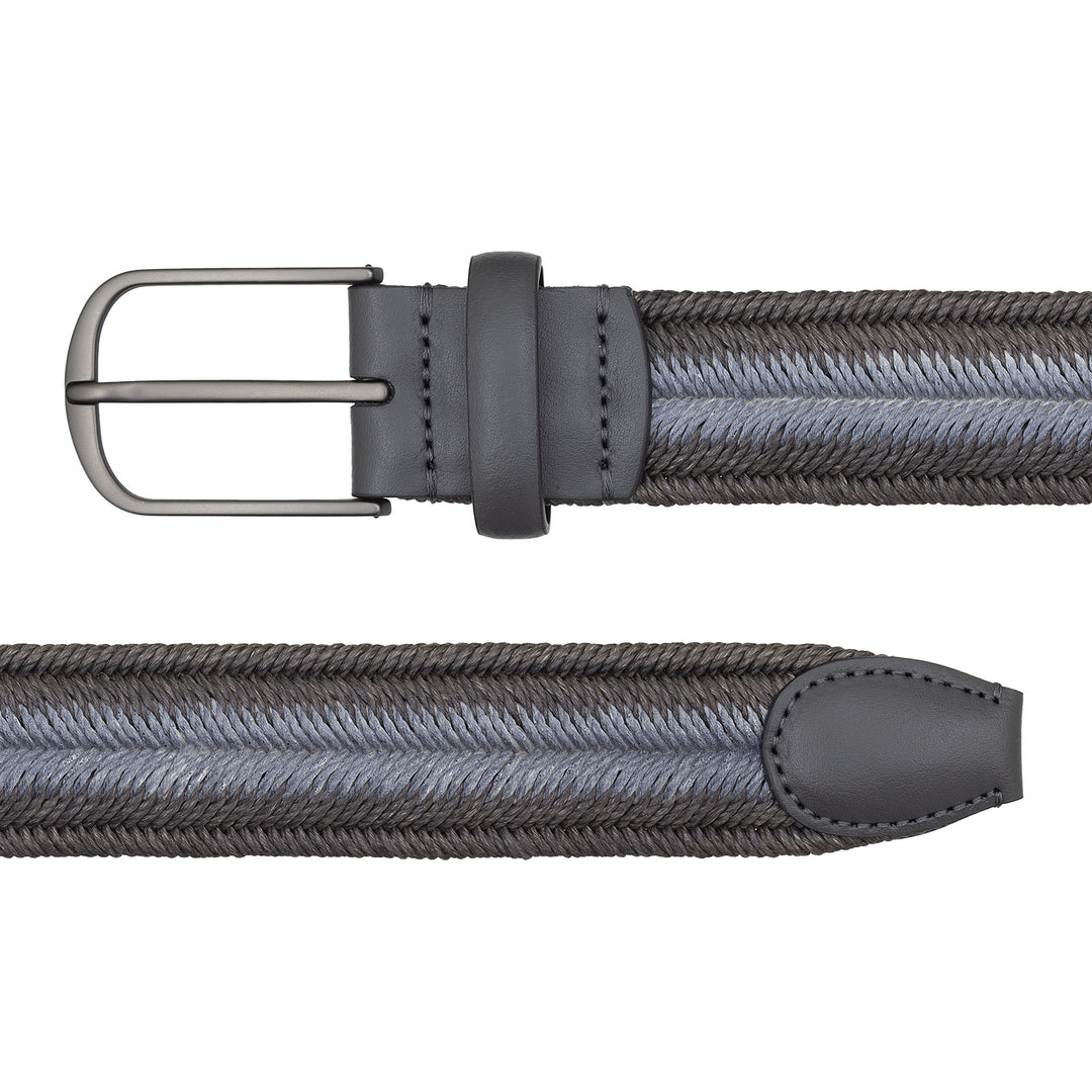 DUDU Ceinture élastique tressée en lin pour homme, fabriquée en Italie, H 35 mm, avec détails en cuir véritable