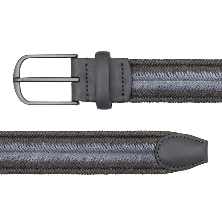 DUDU Ceinture élastique tressée en lin pour homme, fabriquée en Italie, H 35 mm, avec détails en cuir véritable