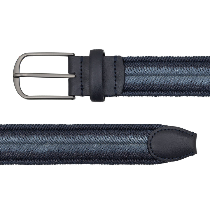 DUDU Ceinture élastique tressée en lin pour homme, fabriquée en Italie, H 35 mm, avec détails en cuir véritable