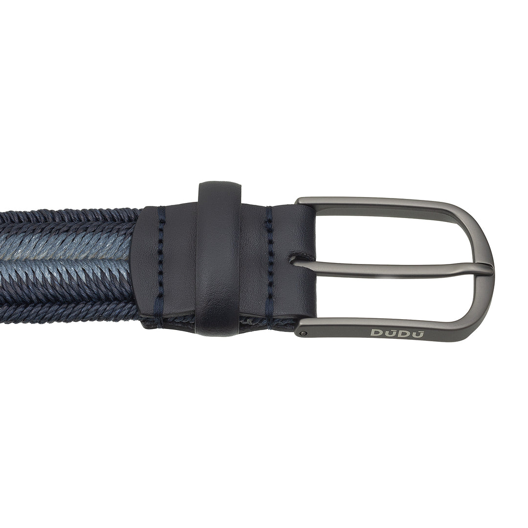DUDU Ceinture élastique tressée en lin pour homme, fabriquée en Italie, H 35 mm, avec détails en cuir véritable