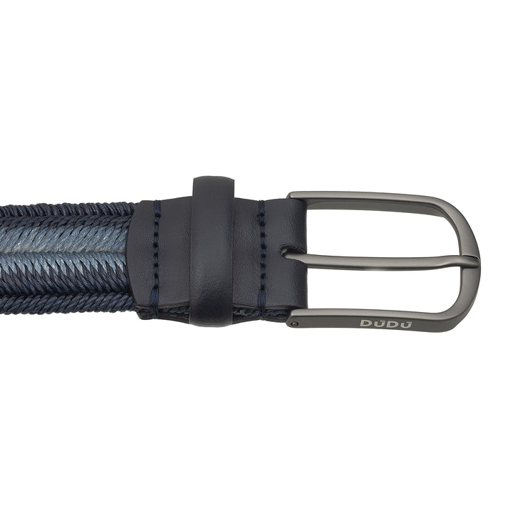 DUDU Ceinture élastique tressée en lin pour homme, fabriquée en Italie, H 35 mm, avec détails en cuir véritable