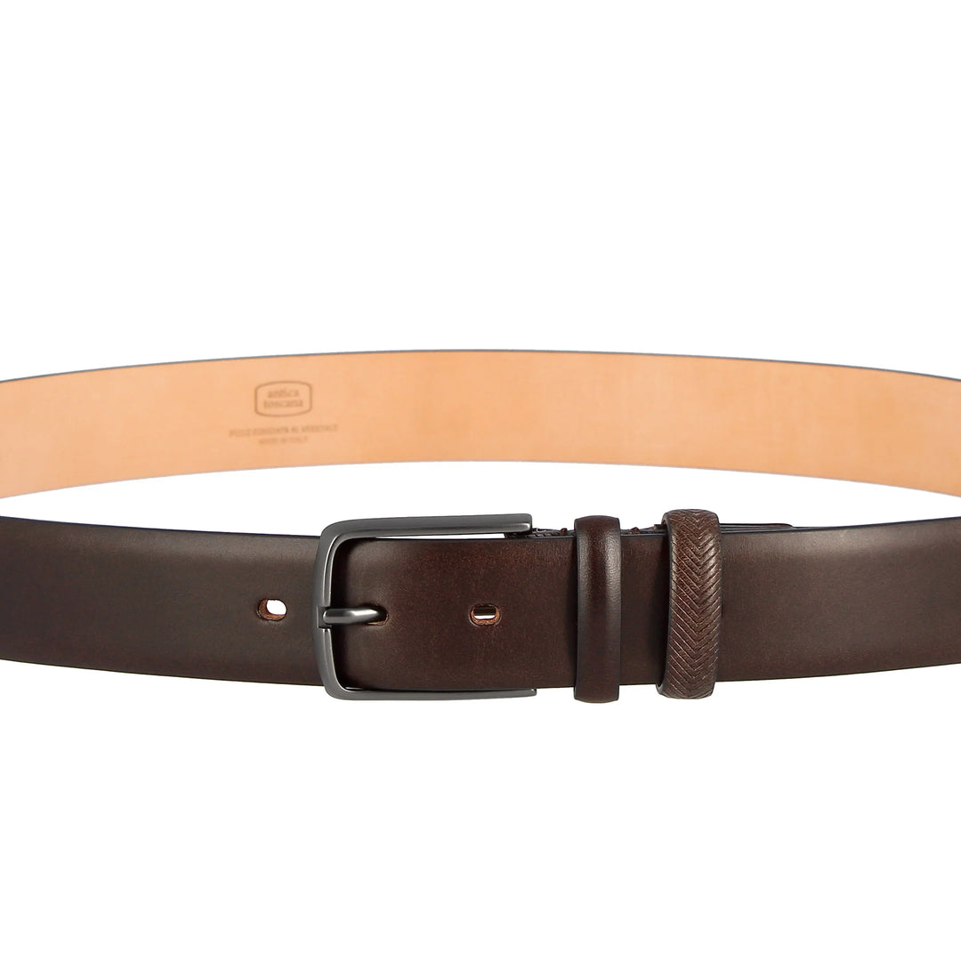 Antica Toscana Cintura Uomo Made in Italy in Vera Pelle H 3,4 cm Accorciabile con Fibbia ad Ardiglione