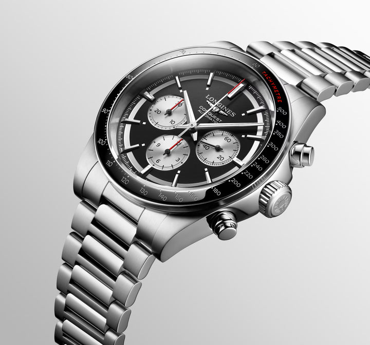 Longines orologio Conquest Chronograph 42mm nero automatico acciaio L3.835.4.52.6