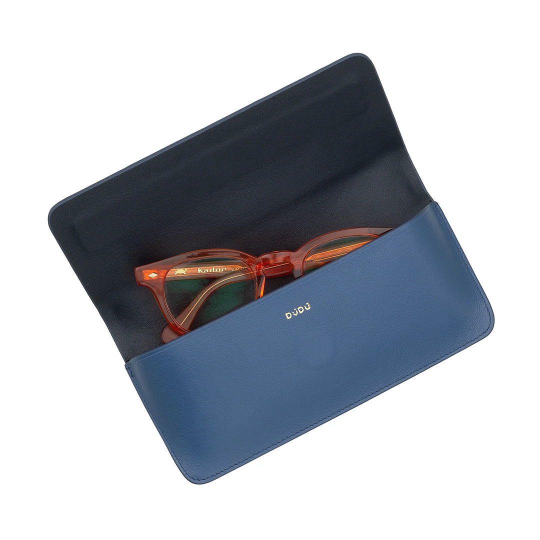 DUDU Printed Soft Genuine Leather Eyeglasses and Sunglasses Case with Magnetic Closure, Two-Tone Glasses Case