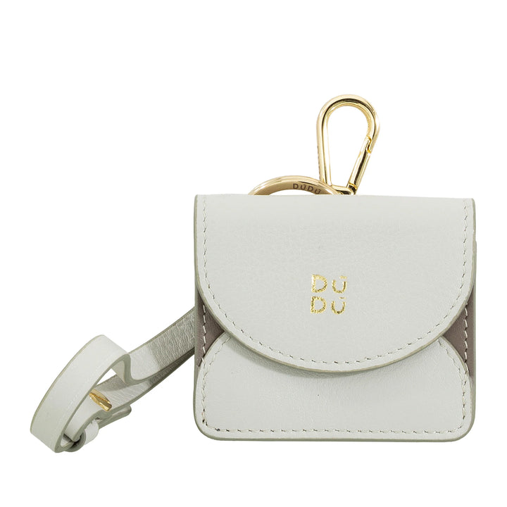 DUDU Air Pod Earphone Case in Genuine Leather with Key Ring - Mini Cover with Carabiner, Elegant and Compact