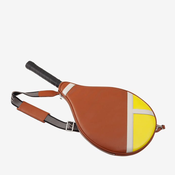 DUDU Étui pour raquette de tennis en cuir véritable, housse en édition limitée, gaine rembourrée avec fermeture éclair, poche latérale et bandoulière