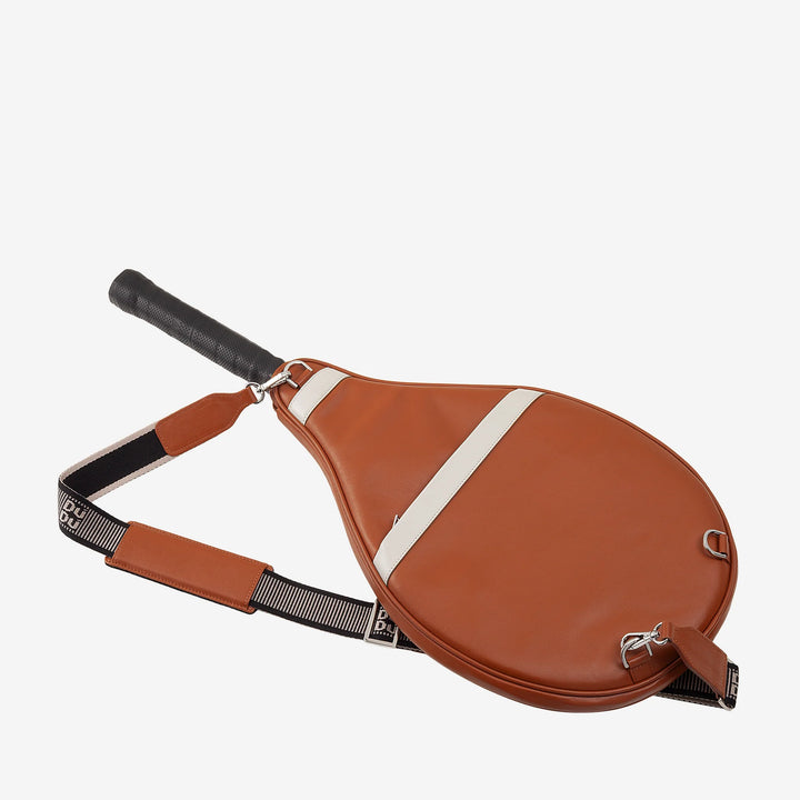 DUDU Étui pour raquette de tennis en cuir véritable, housse en édition limitée, gaine rembourrée avec fermeture éclair, poche latérale et bandoulière