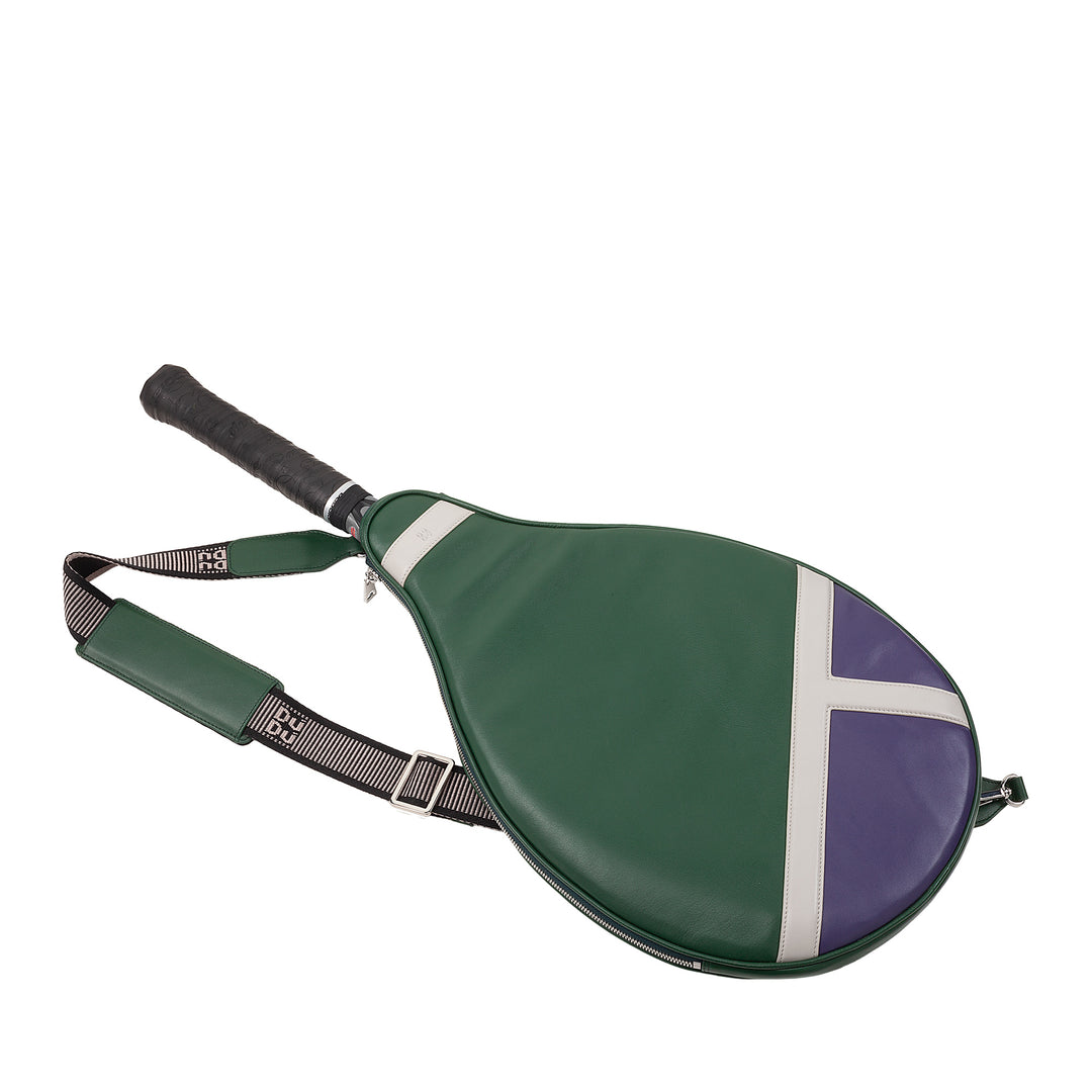 DUDU Étui pour raquette de tennis en cuir véritable, housse en édition limitée, gaine rembourrée avec fermeture éclair, poche latérale et bandoulière