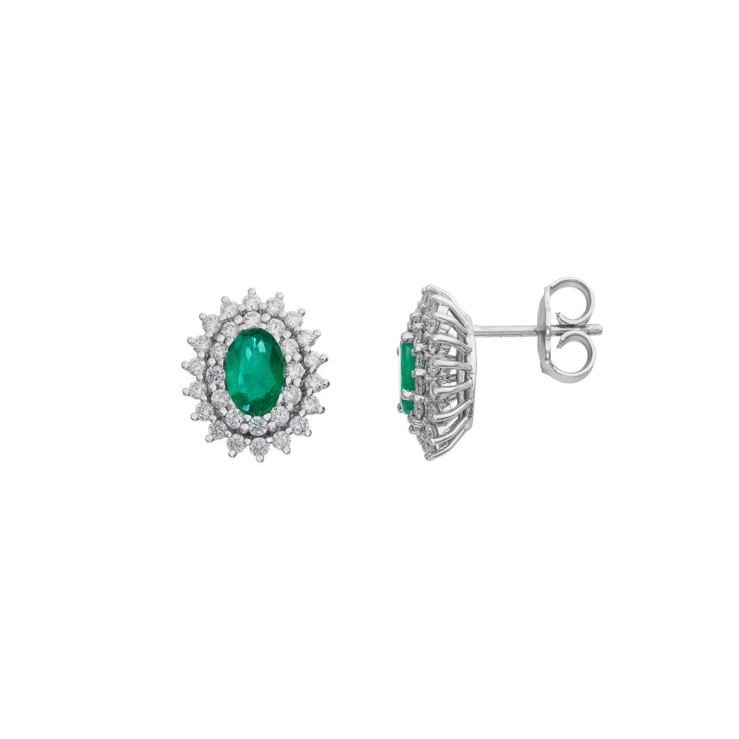 Comete Earrings in white gold with diamonds and oval emeralds ORB1107S3