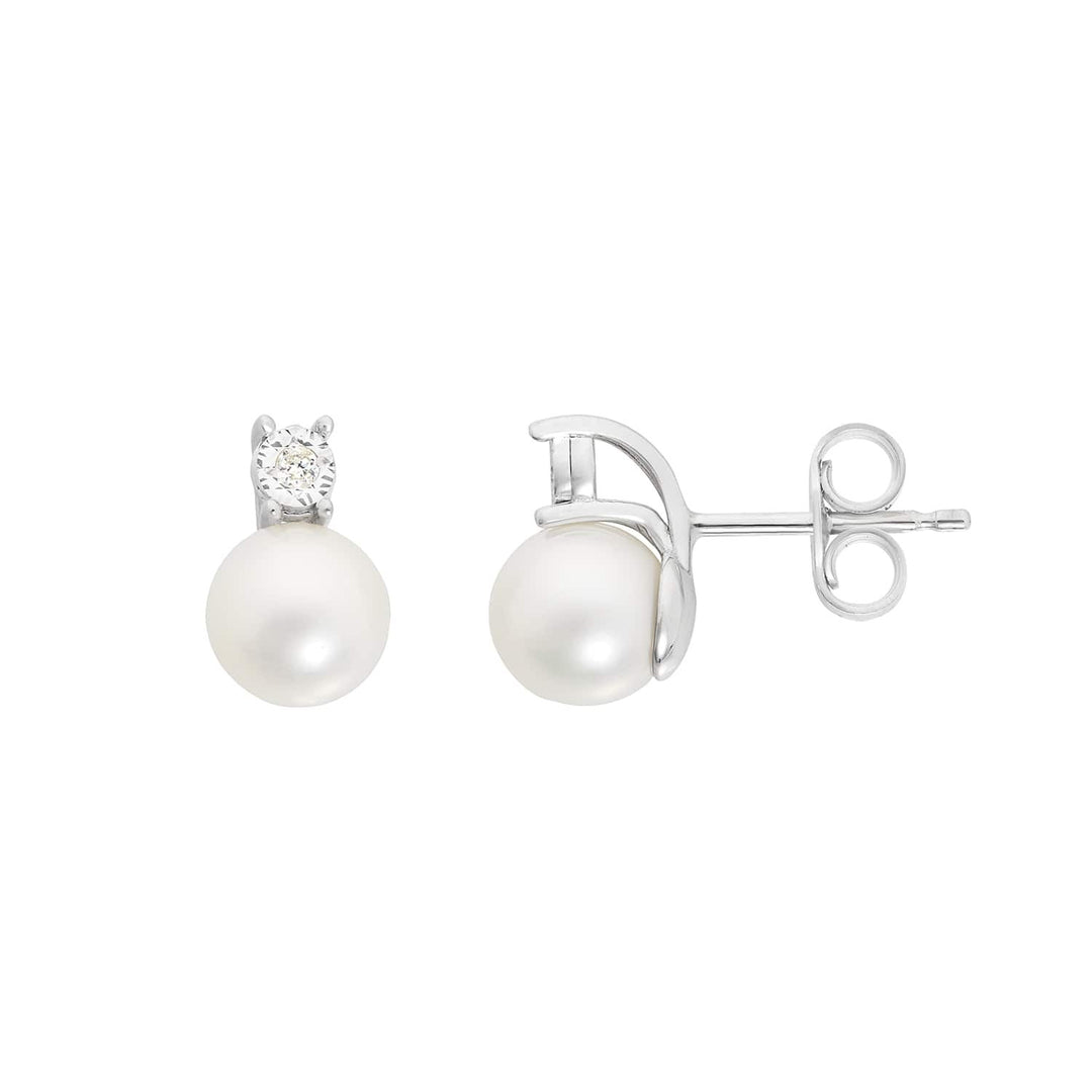 Comete Orecchini in Oro bianco 375‰ con Diamanti bianchi e Perle coltivate KORP011