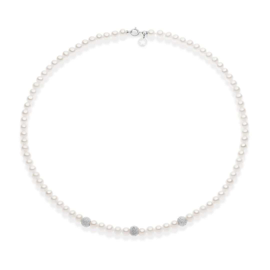 Comete-Halsband aus Perlen und Diamantkugeln in 375‰ Weißgold KFWQ261B