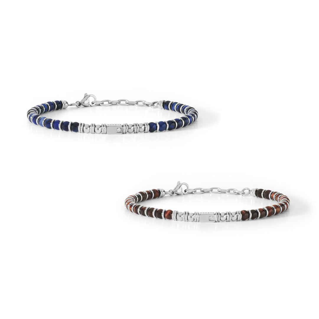 Comete District bracelets in steel with agate, tiger&