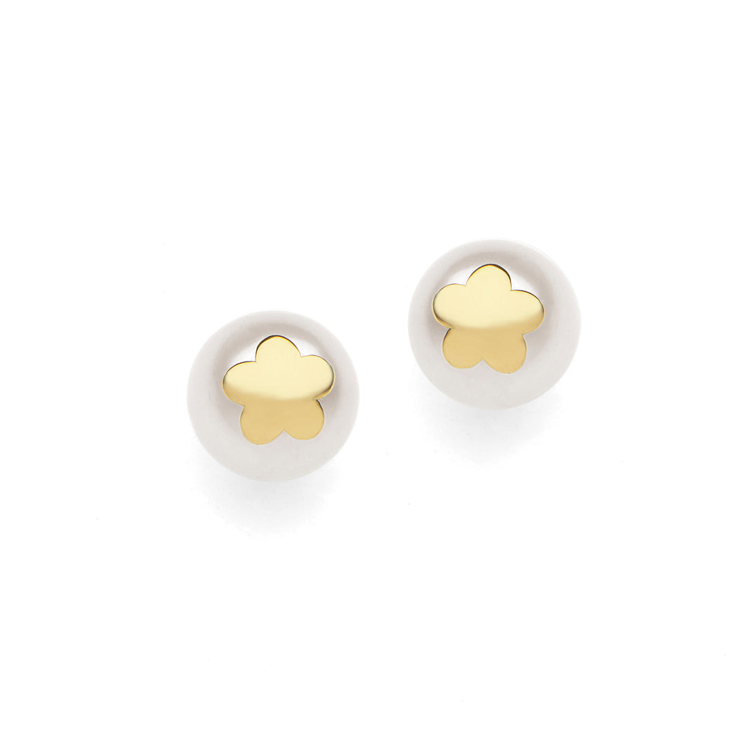 Comete Orecchini Perle in oro bianco con Fiore in oro giallo ORP647