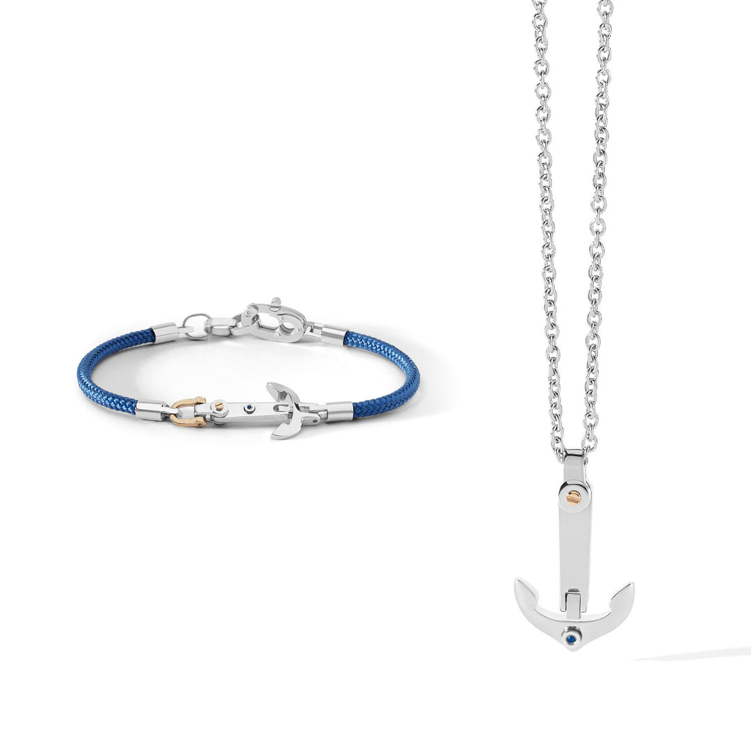 Comete Deep Sea Armband und Halskette aus Stahl und blauem Kristall KIT618841